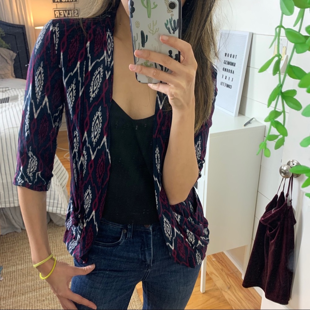 ❌SOLD❌ Aztec Print Navy Fitted Blazer Jacket F21 - Picture 1 of 8